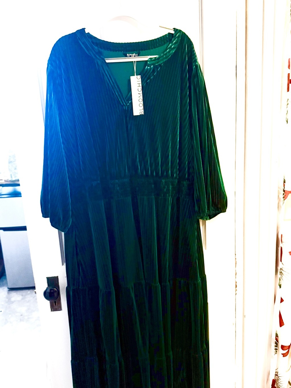 BloomChic Velvet Tiered Maxi Dress - Deep Green